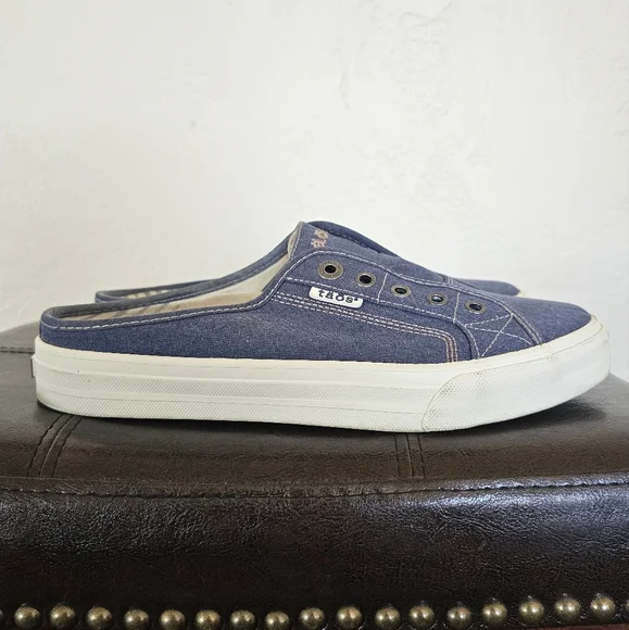 Taos Footwear Ez Soul Blue Denim White Stiching Slip-On Mules Sneakers Sz 9.5 - Picture 4 of 8